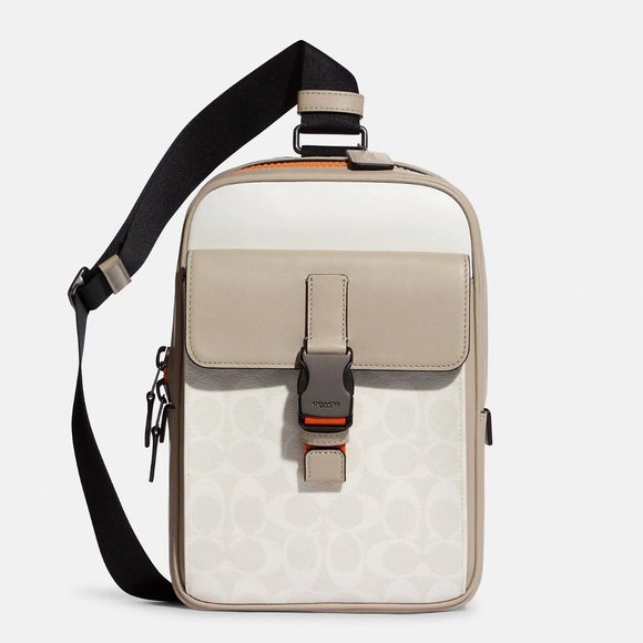 ❤️ Coach Track Pack In Colorblock Signature Canvas Beige/Chalk 💕 - Picture 1 of 11